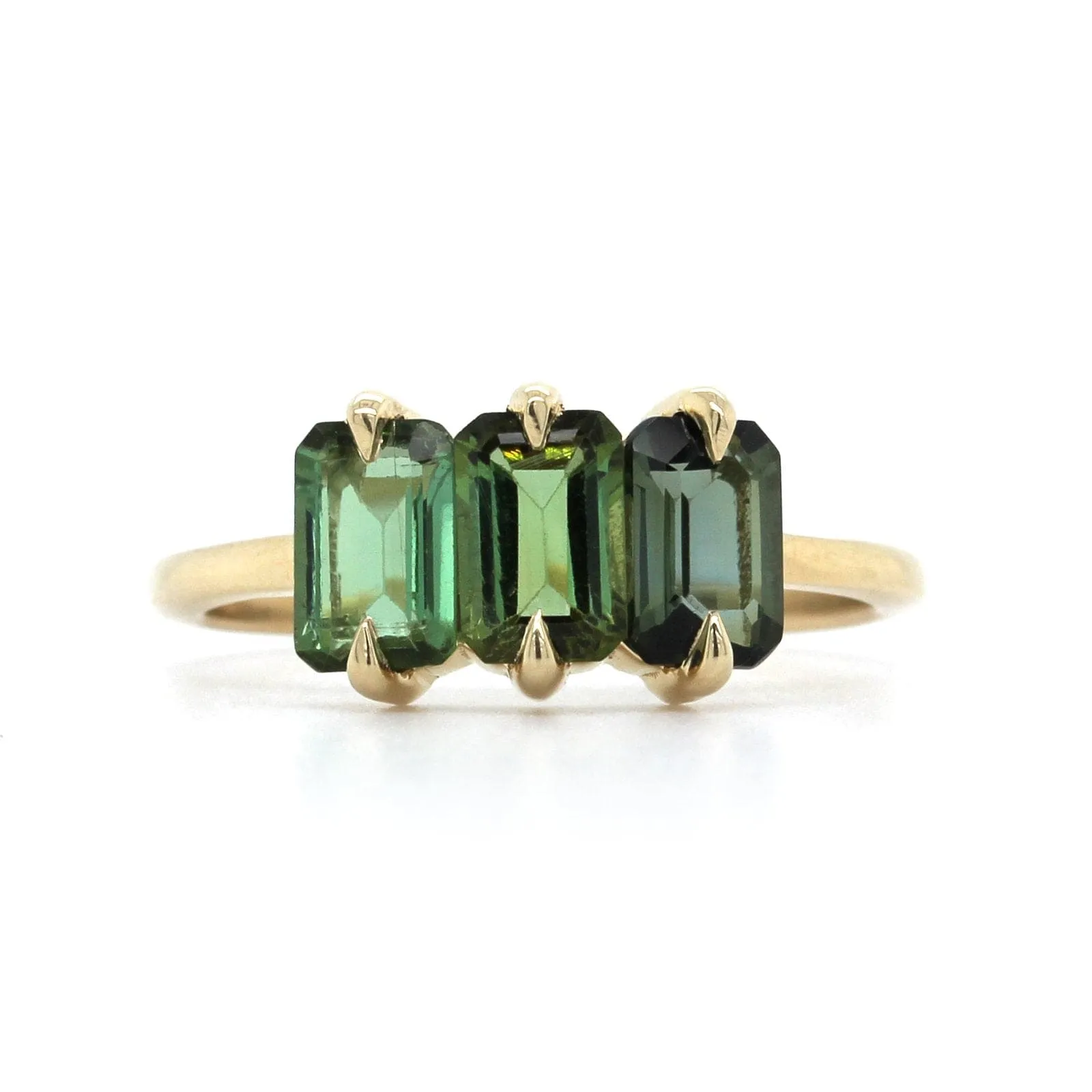 14K Yellow Gold 3 Stone Green Tourmaline Ring