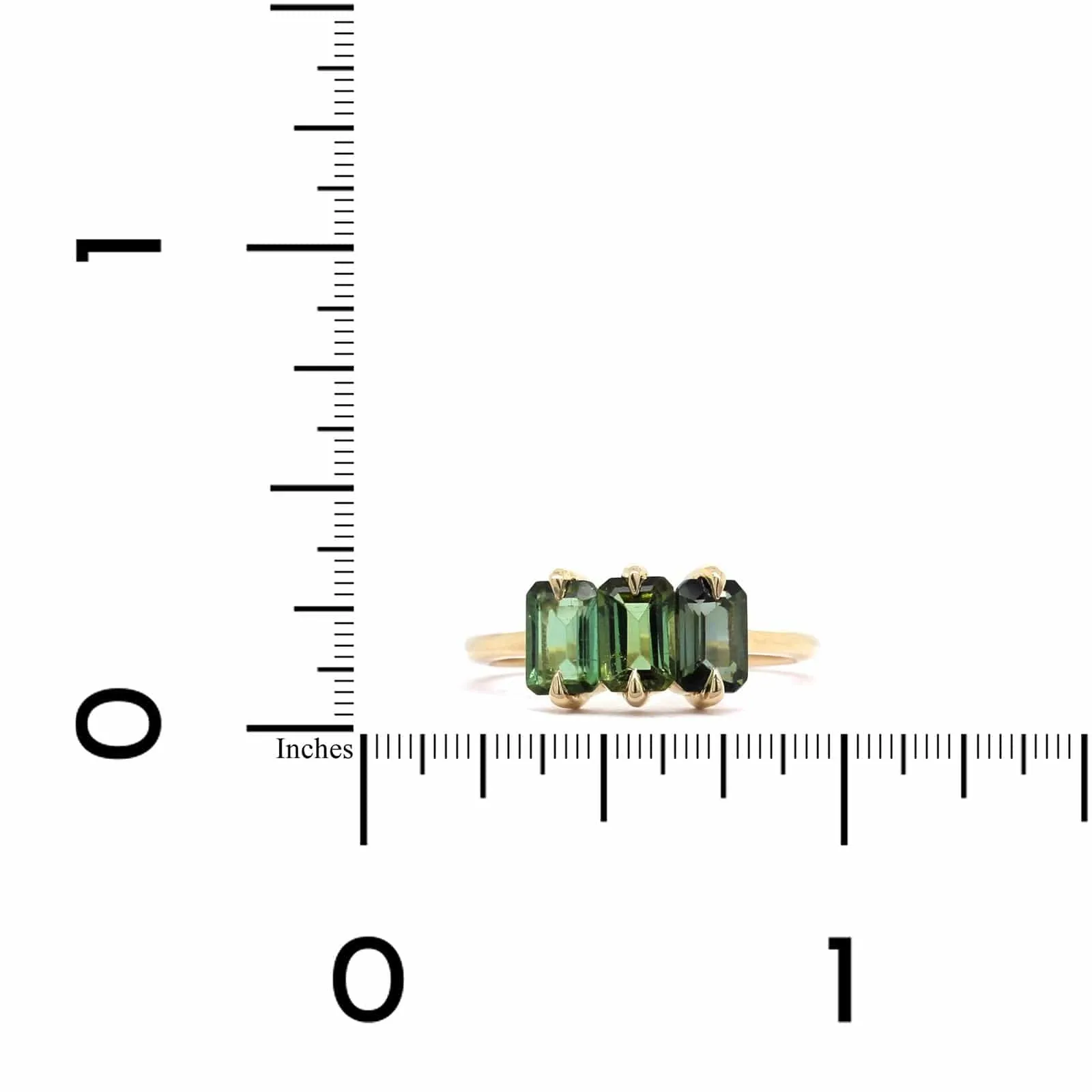 14K Yellow Gold 3 Stone Green Tourmaline Ring