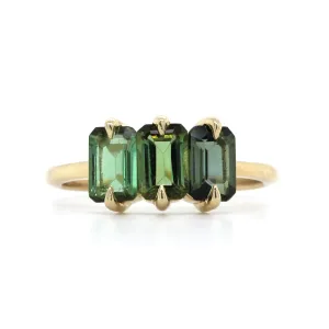 14K Yellow Gold 3 Stone Green Tourmaline Ring