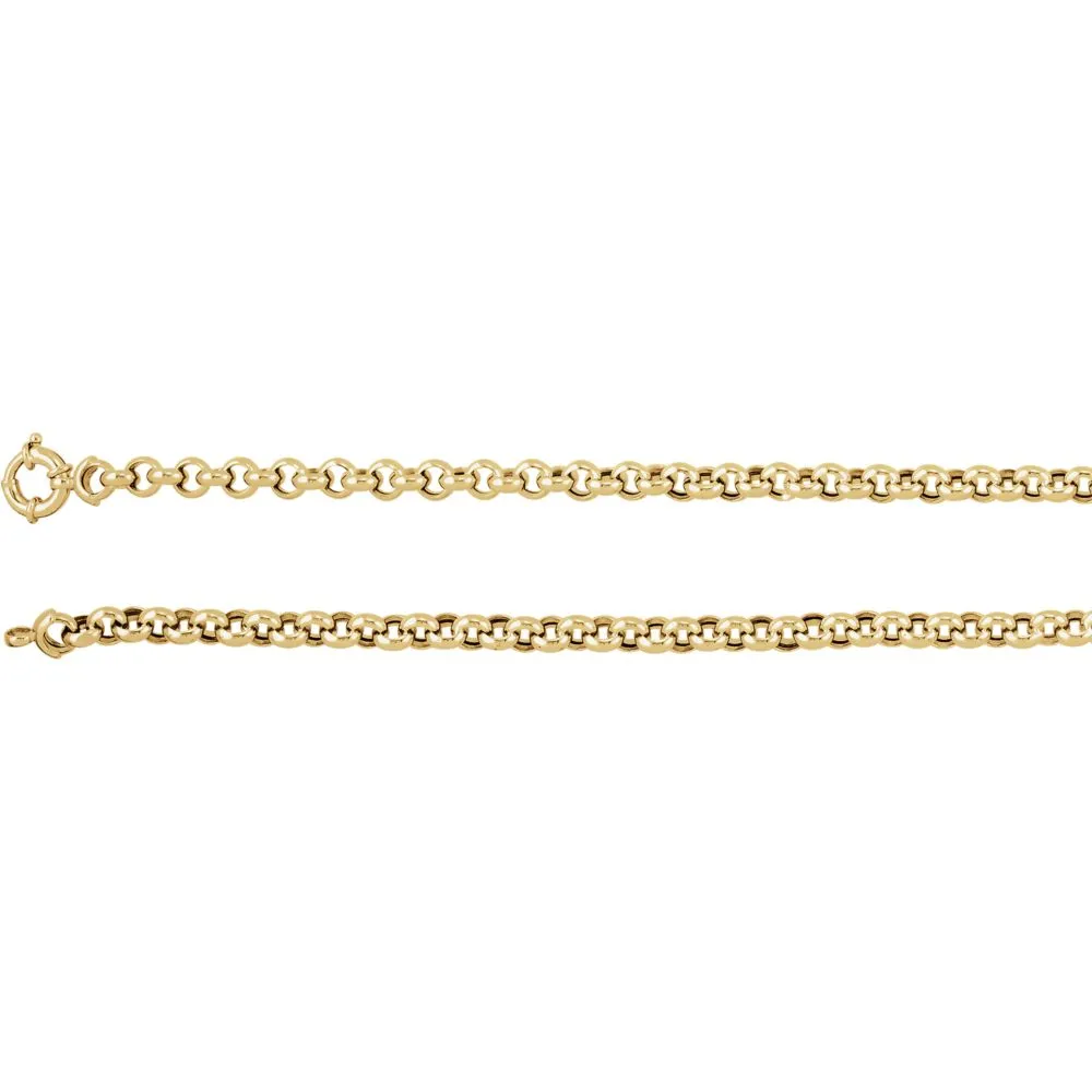 14k Yellow Gold 6.5mm Hollow Rolo 7" Chain