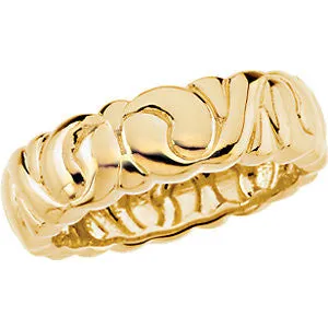 14k Yellow Gold Designer 6mm Bands, Size 6