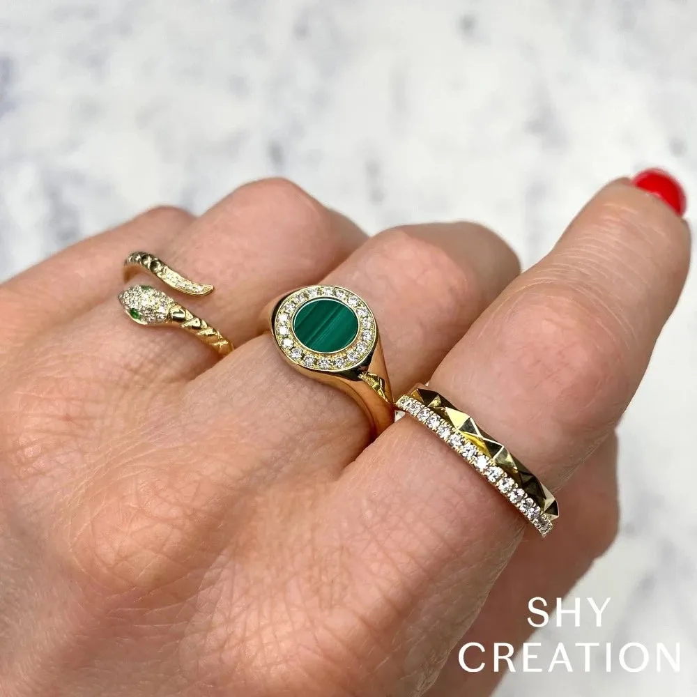14K Yellow Gold Diamond Green Garnet Snake Ring