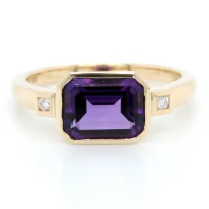 14K Yellow Gold Emerald Cut Amethyst Ring