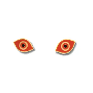 14K Yellow Gold Eye-Shaped Red "Mal de Ojo" Stud Earrings