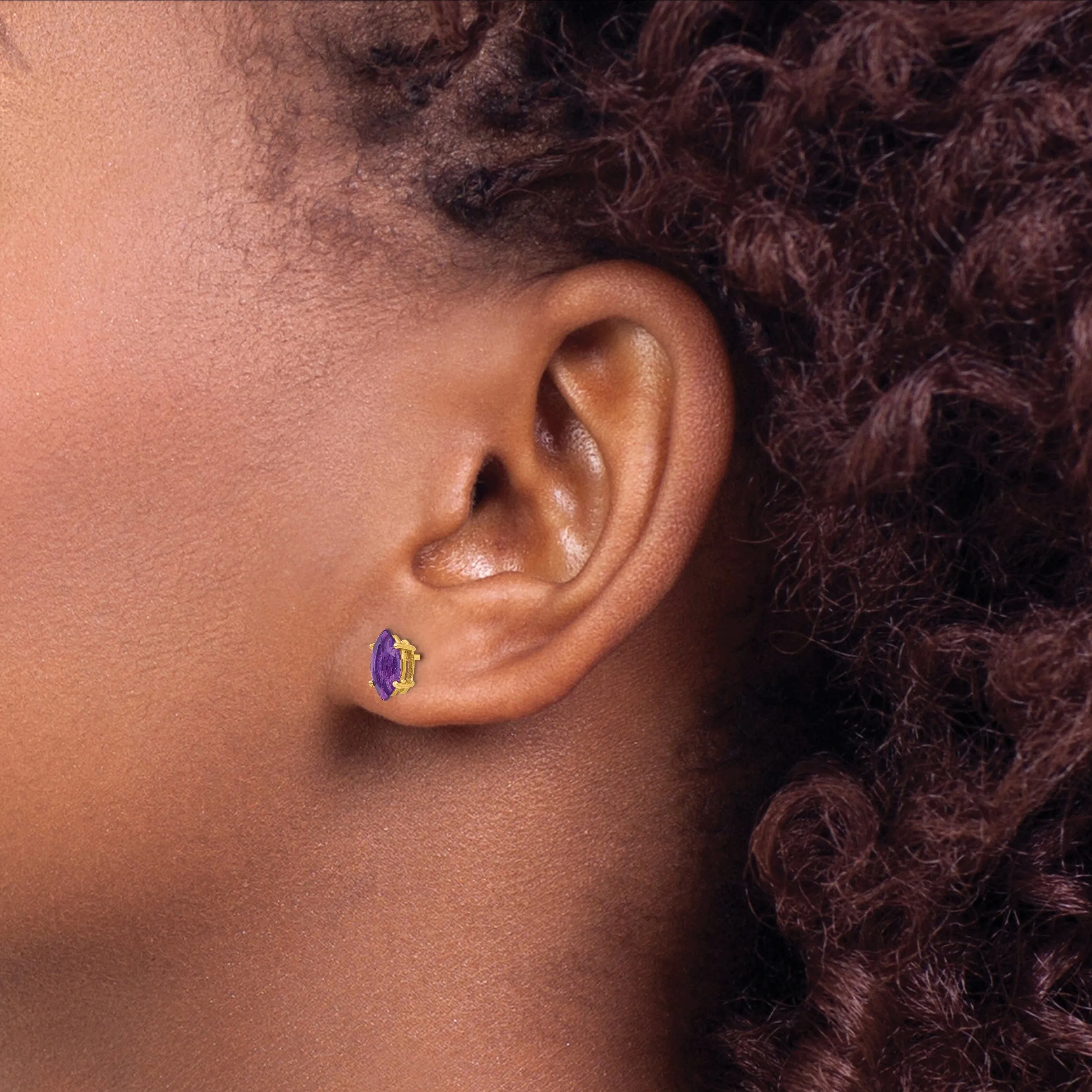 14k Yellow Gold Marquise Amethyst Earring