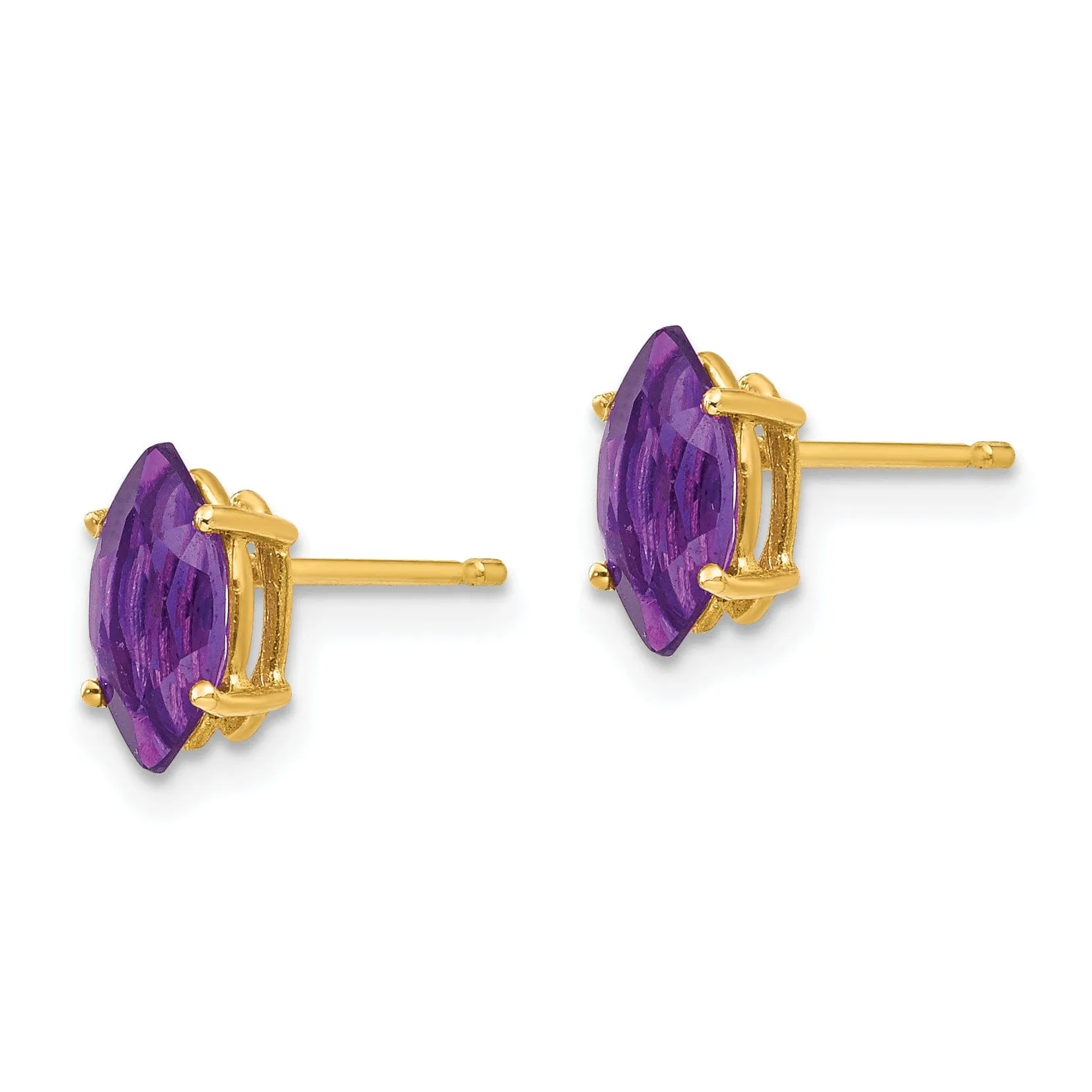14k Yellow Gold Marquise Amethyst Earring