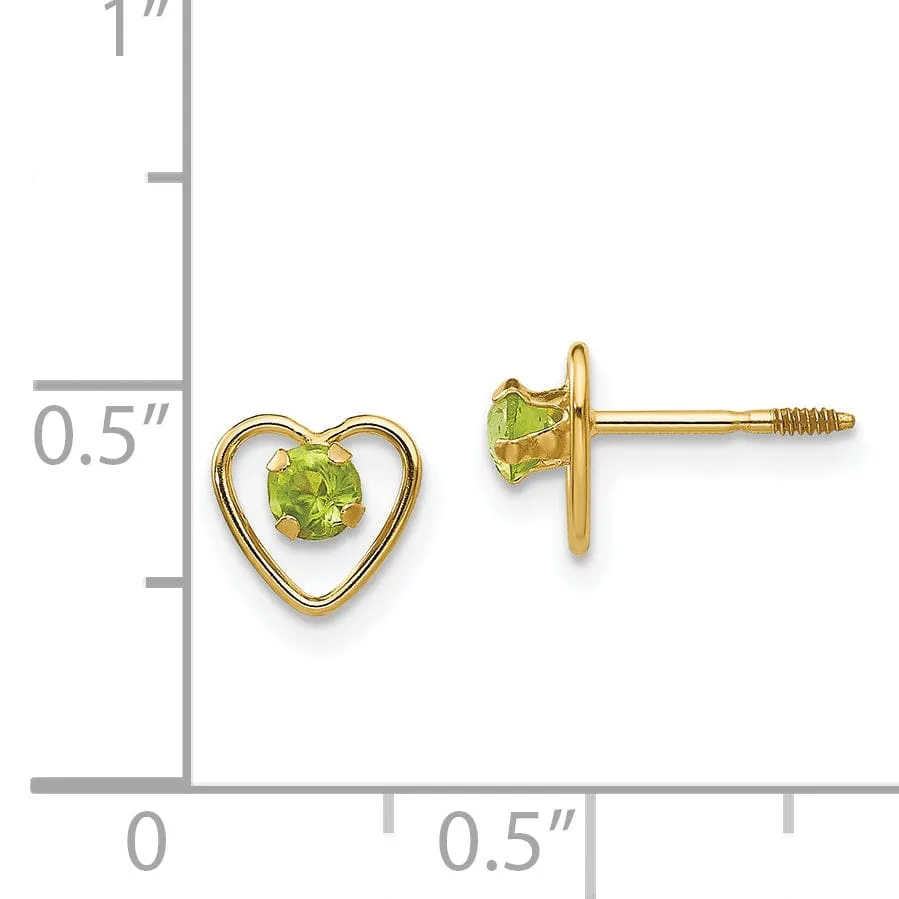 14k Yellow Gold Peridot Birthstone Earrings