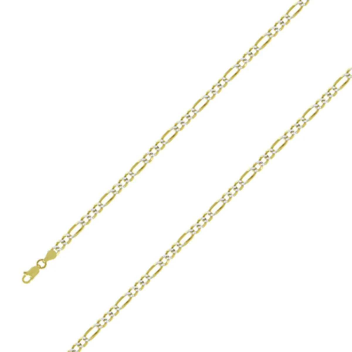 14k Yellow Gold Plated 4mm Silver Pave Figaro Chain Size- 8"