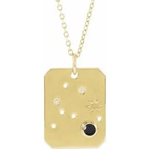 14K Yellow Natural Black Spinel & .01 Natural Diamond Aquarius Constellation 16-18" Necklace