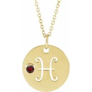 14K Yellow Natural Mozambique Garnet Pisces Zodiac 16-18" Necklace