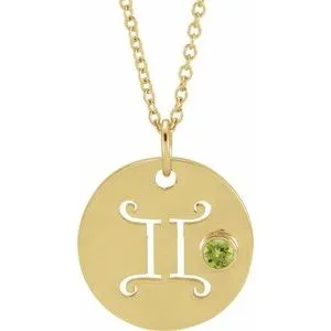 14K Yellow Natural Peridot Gemini Zodiac 16-18" Necklace