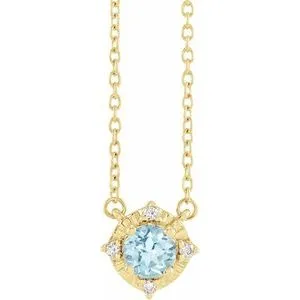 14K Yellow Natural Sky Blue Topaz & .04 CTW Natural Diamond Halo-Style 18" Necklace