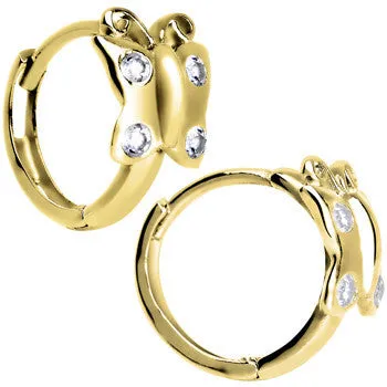 14kt Yellow Gold CZ Butterfly Huggy Earrings