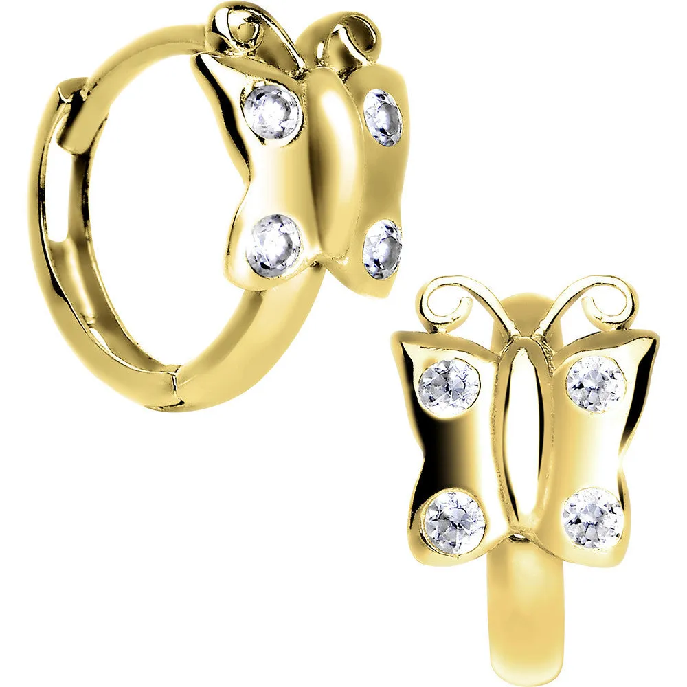 14kt Yellow Gold CZ Butterfly Huggy Earrings