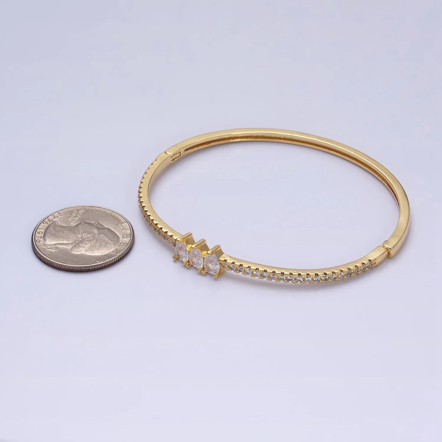 16K Gold Filled Triple Teardrop CZ Micro Paved CZ Stackable Hinge Bangle Bracelet | WA-1759