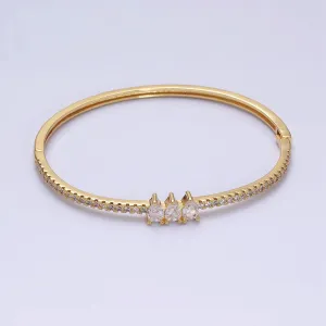 16K Gold Filled Triple Teardrop CZ Micro Paved CZ Stackable Hinge Bangle Bracelet | WA-1759