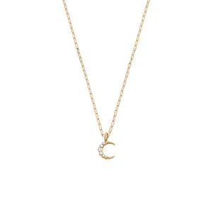 18 Karat Yellow Gold Diamond Crescent Moon Pendant