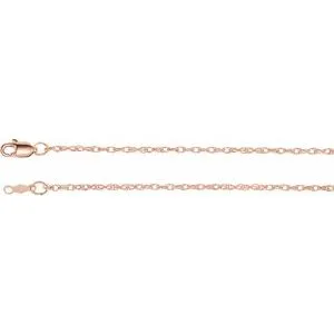 18K Rose 1.5 mm Solid Rope 18" Chain with Lobster Clasp