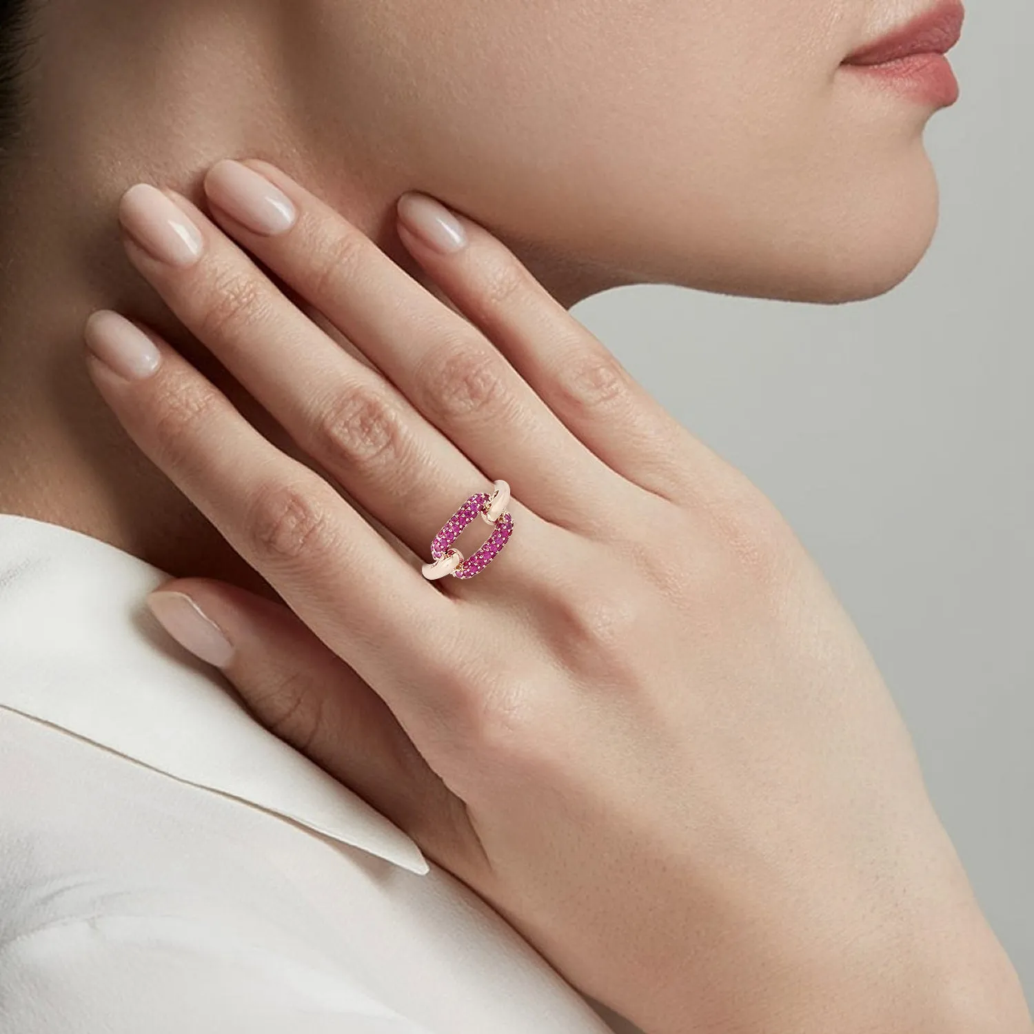 18K Rose Gold Pave Ruby Gemstone Designer Ring For Her