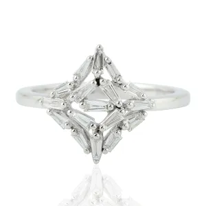 18K White Gold Baguette Diamond Designer Ring Fine Jewelry