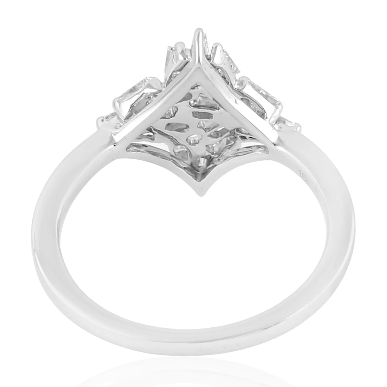 18K White Gold Baguette Diamond Designer Ring Fine Jewelry