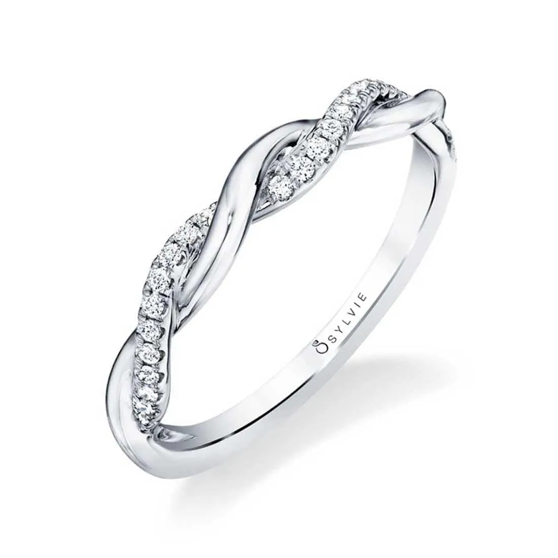 18K White Gold Diamond Twist Wedding Band