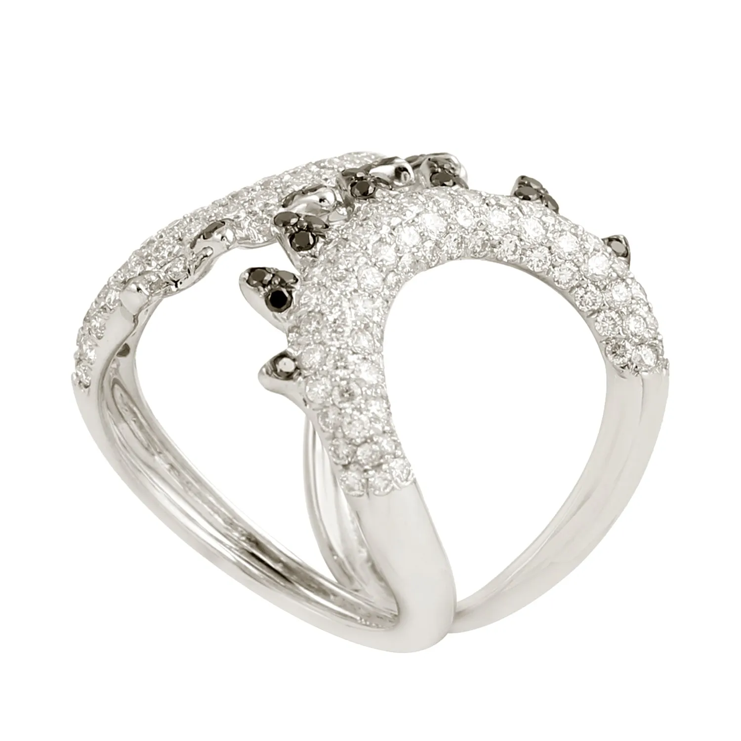 18K White Gold Micro Pave White & Black Diamond Designer Ring For Gifts