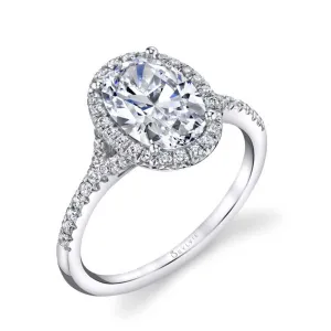 18K White Gold Oval Diamond Halo Engagement Ring Setting