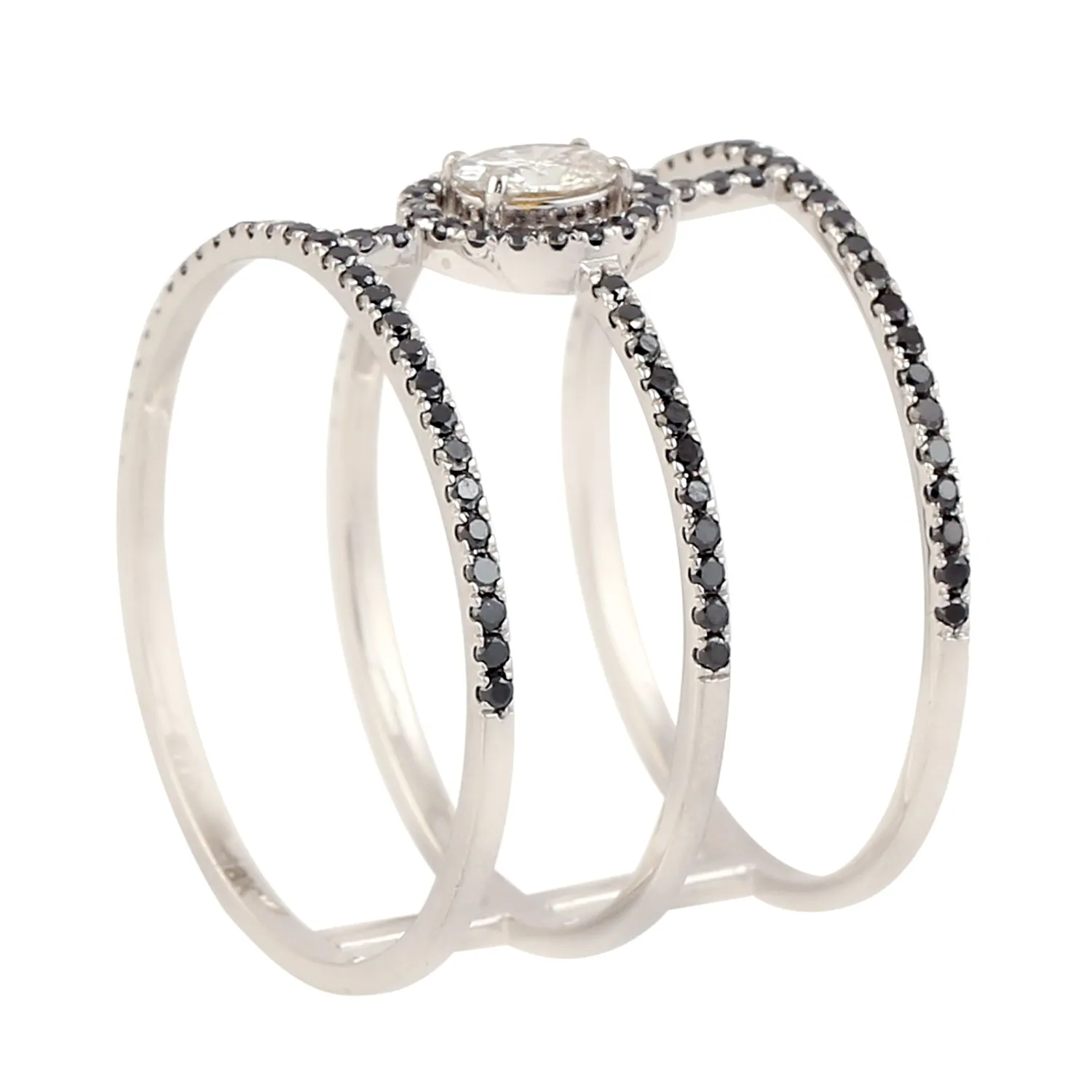 18K White Gold Pave Natural Diamond Long Designer Ring