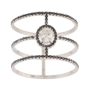 18K White Gold Pave Natural Diamond Long Designer Ring