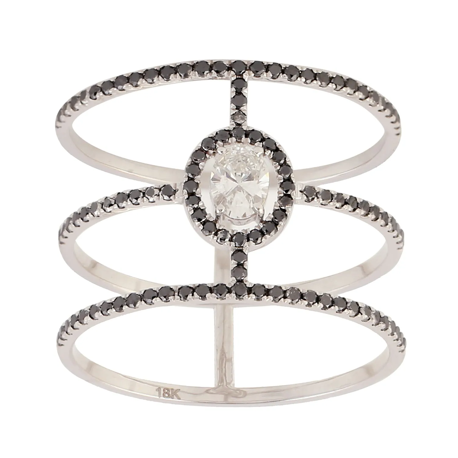 18K White Gold Pave Natural Diamond Long Designer Ring
