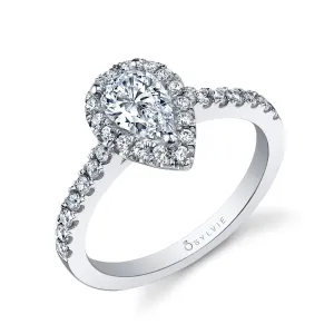 18K White Gold Pear Shaped Halo Engagement Ring Setting