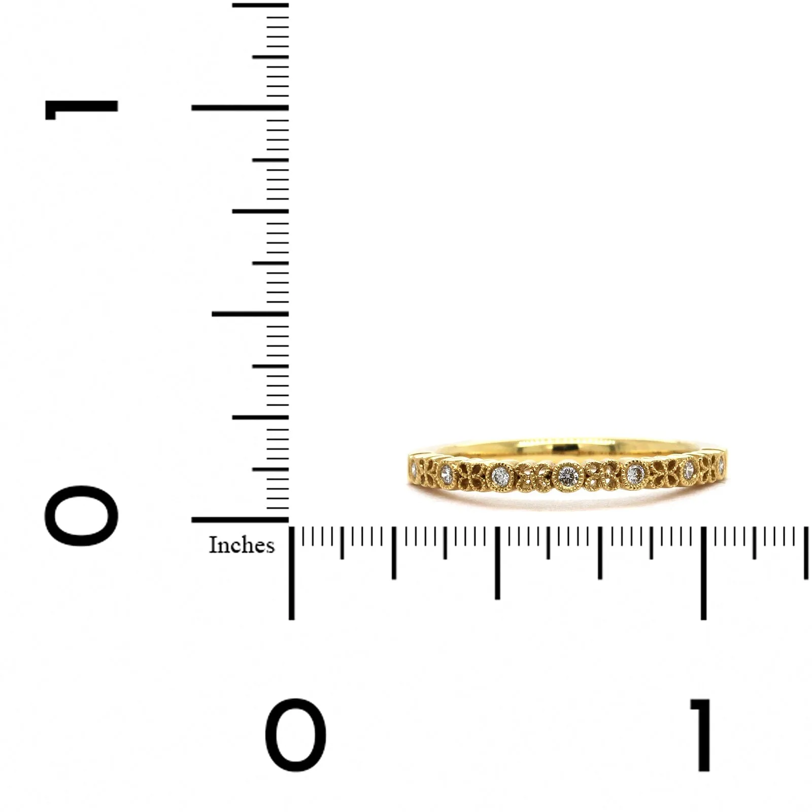 18K Yellow Gold Alternating Round and Floral Milgrain Wedding Band