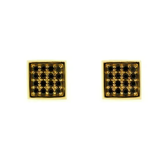 18k Yellow Gold Black Diamond Earrings Cuadrado