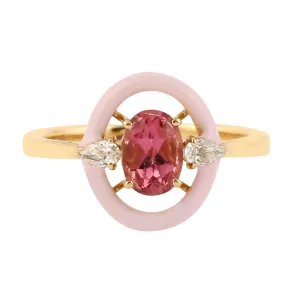 18k Yellow Gold Natural Tourmaline Diamond Designer Ring Enamel Jewelry
