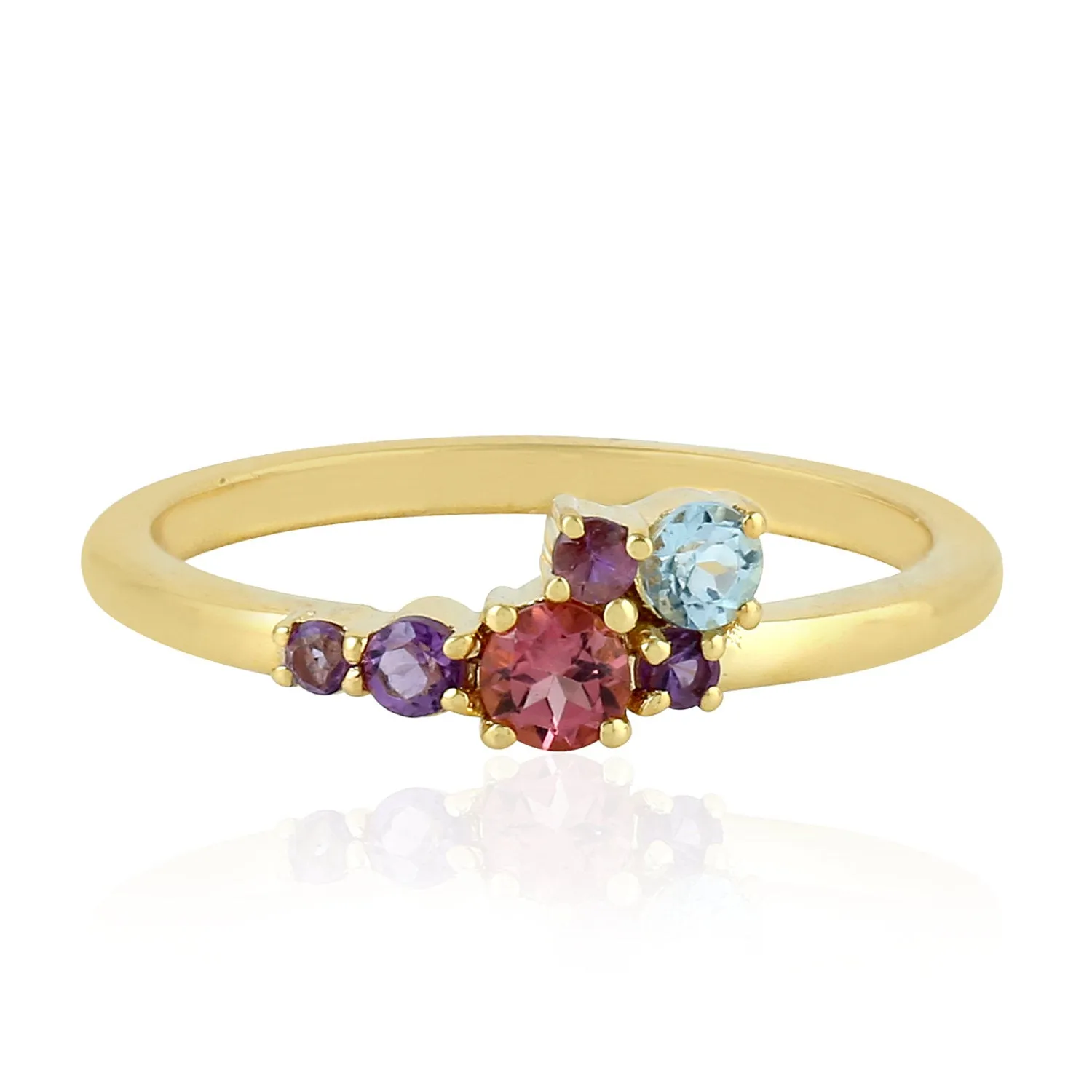 18K Yellow Gold Prong Amethyst Blue Topaz Tourmaline Designer Ring For Her