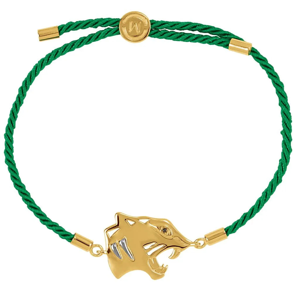 18k Yellow Gold Vermeil Tiger Black Rope 8" Bracelet for Power