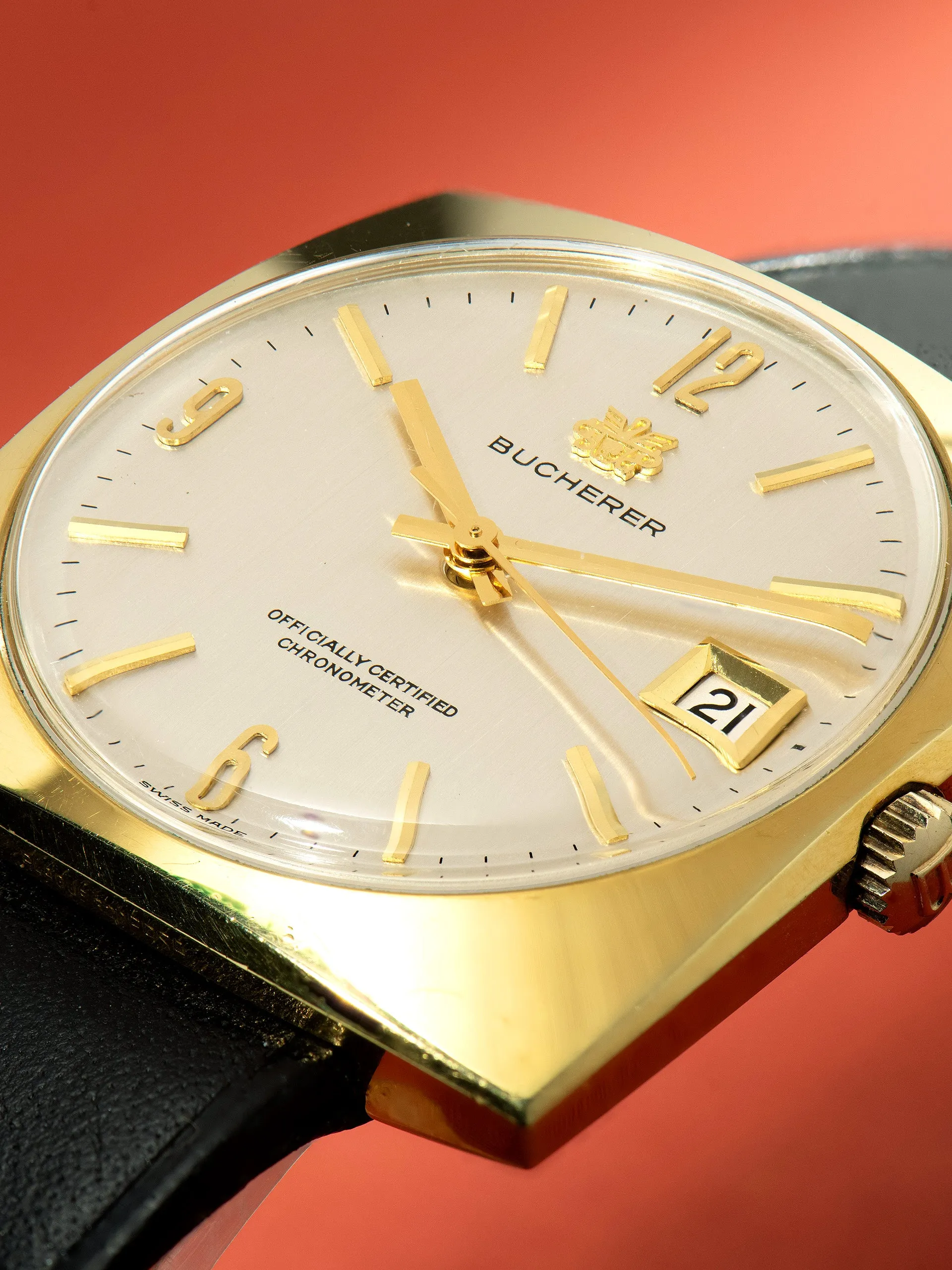 1970s Bucherer Gold-Plated Oversized Square Watch