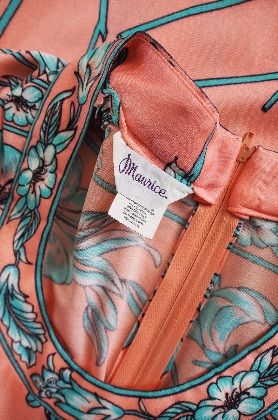 1970s Coral & Turquoise Maurice Jersey Dress