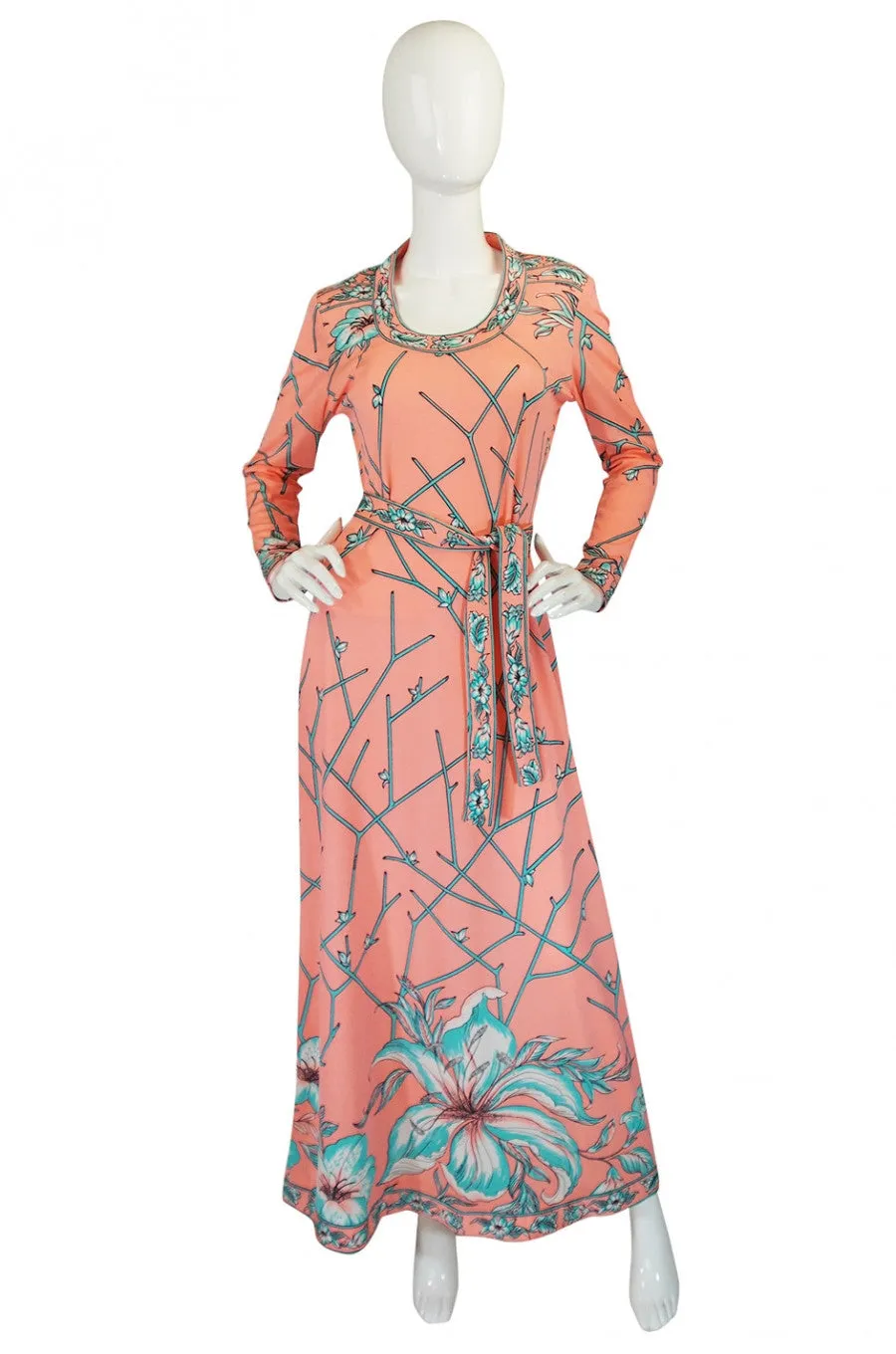 1970s Coral & Turquoise Maurice Jersey Dress