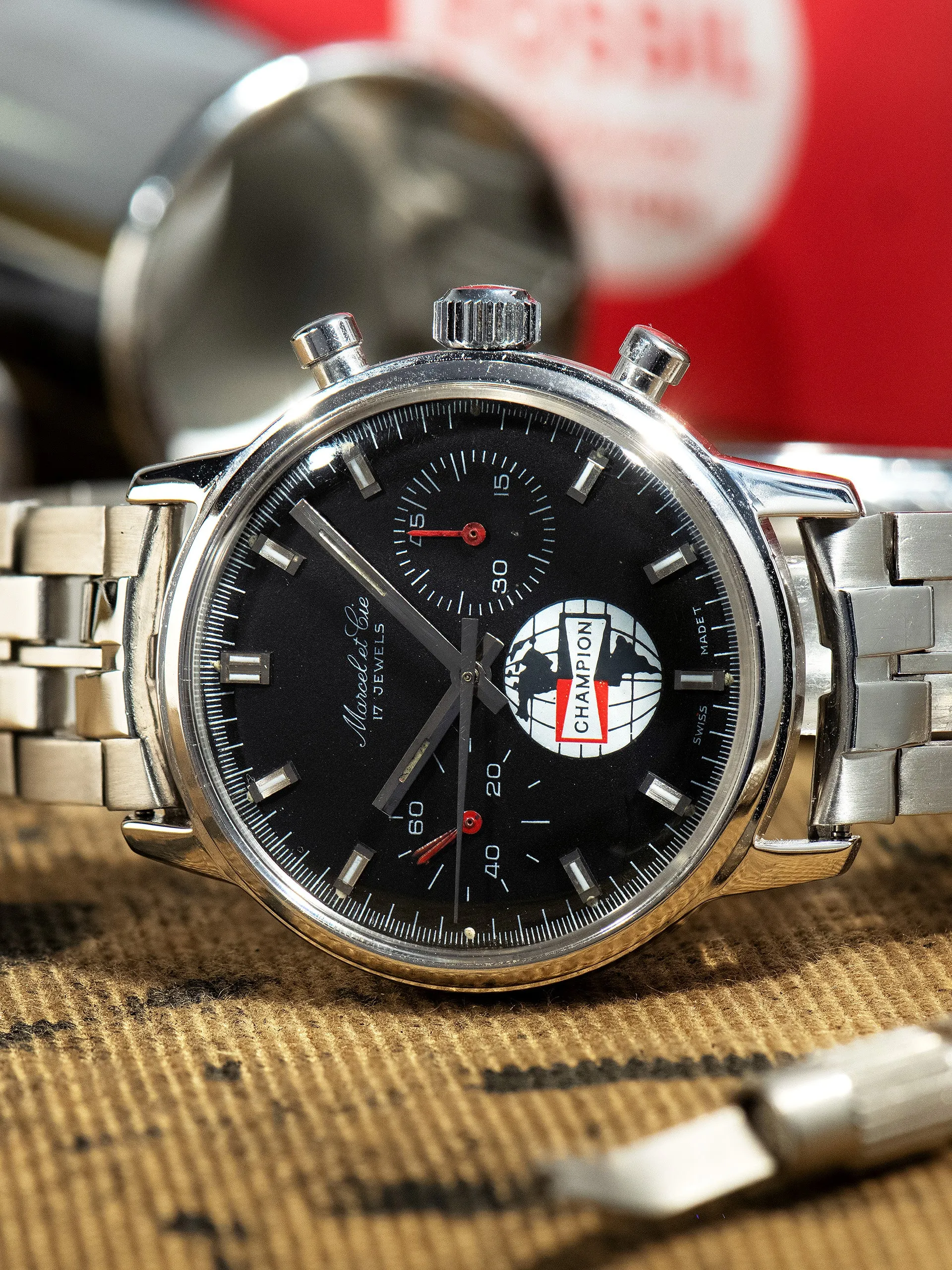 1970s Marcel Et Cie Chronograph Valjoux Cal. 7733 "Champion Spark Plug"
