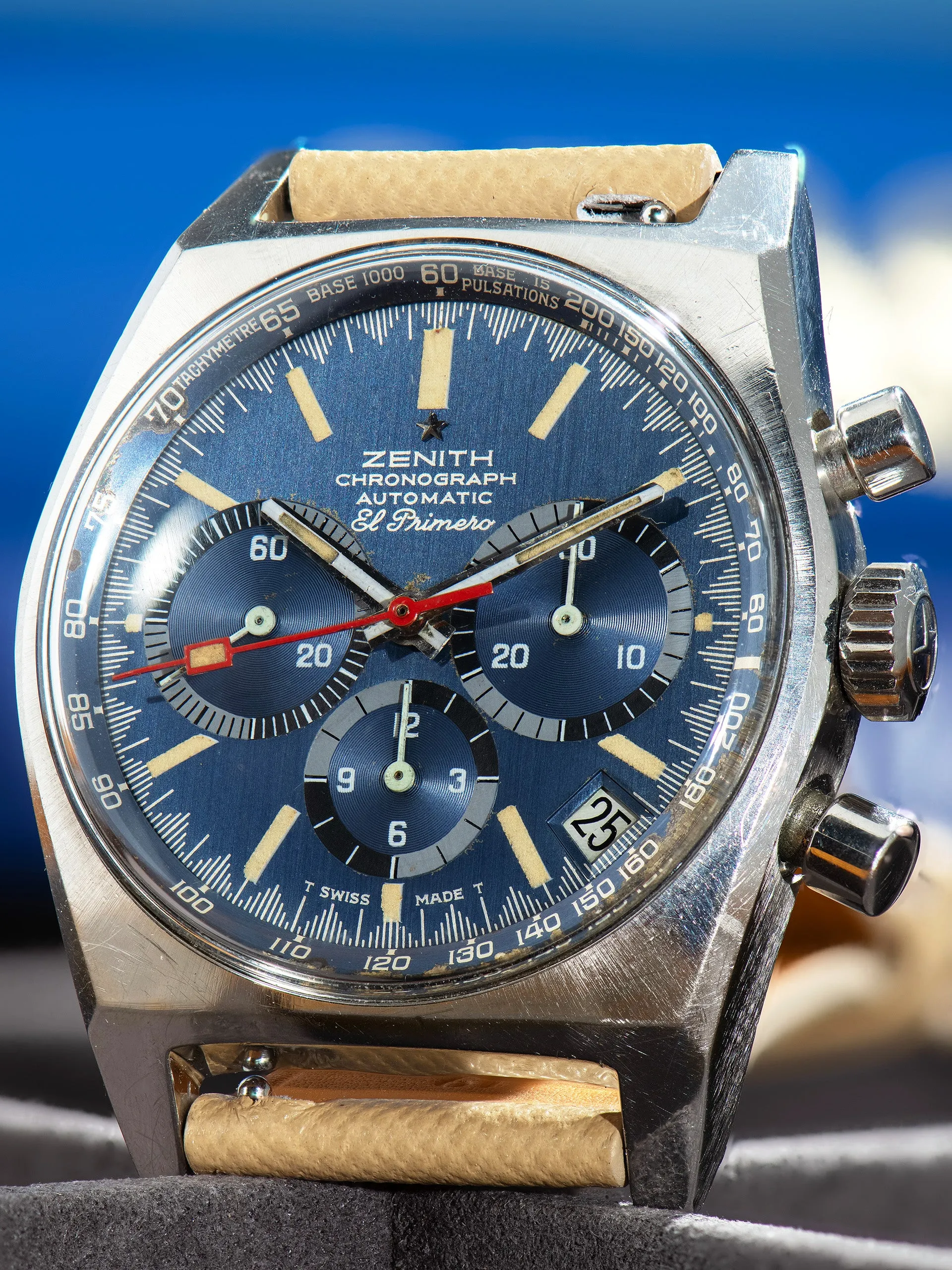 1970s Zenith El Primero Chronograph "Cover Girl" (Ref. A3818) Blue Dial