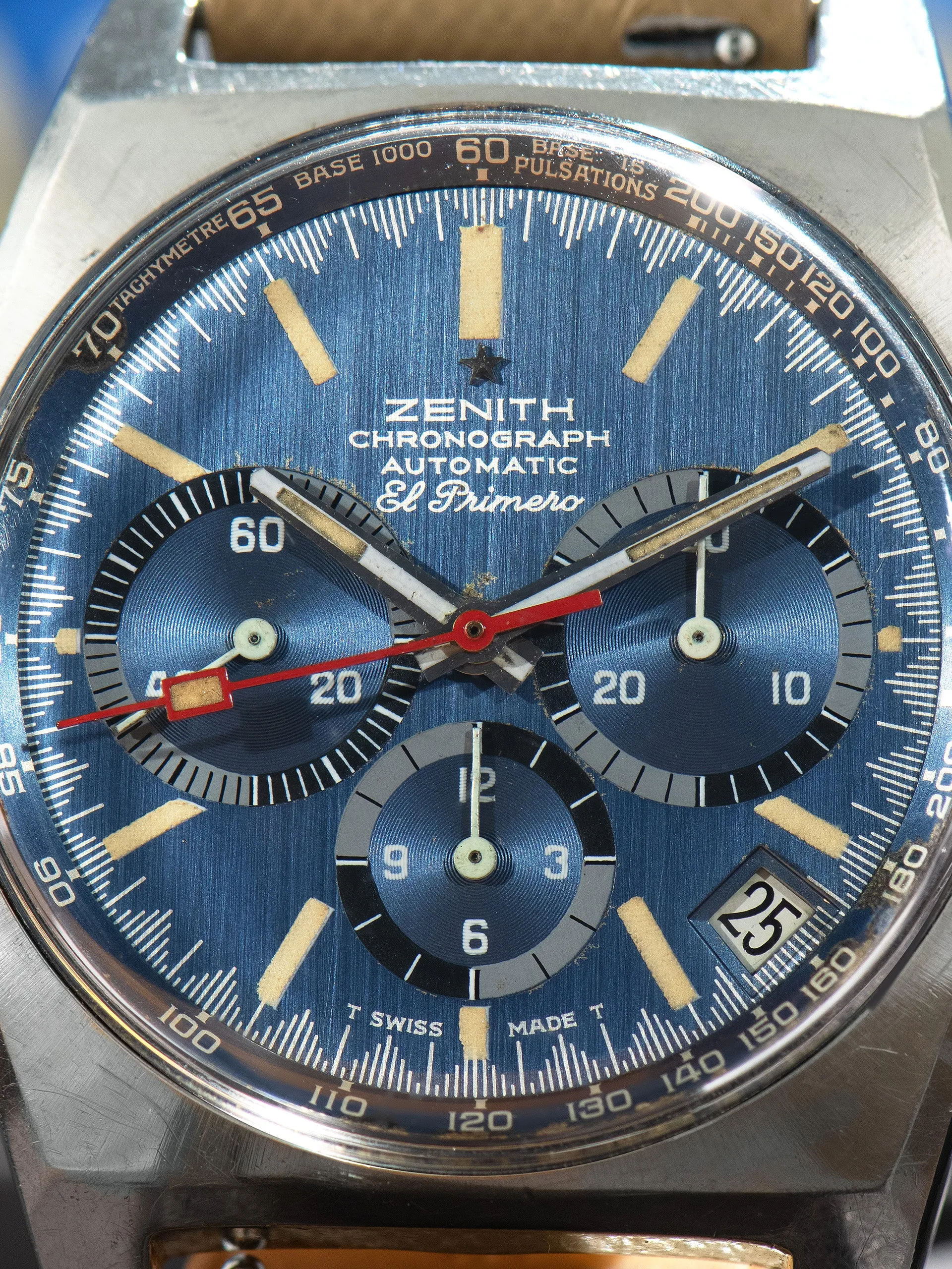 1970s Zenith El Primero Chronograph "Cover Girl" (Ref. A3818) Blue Dial