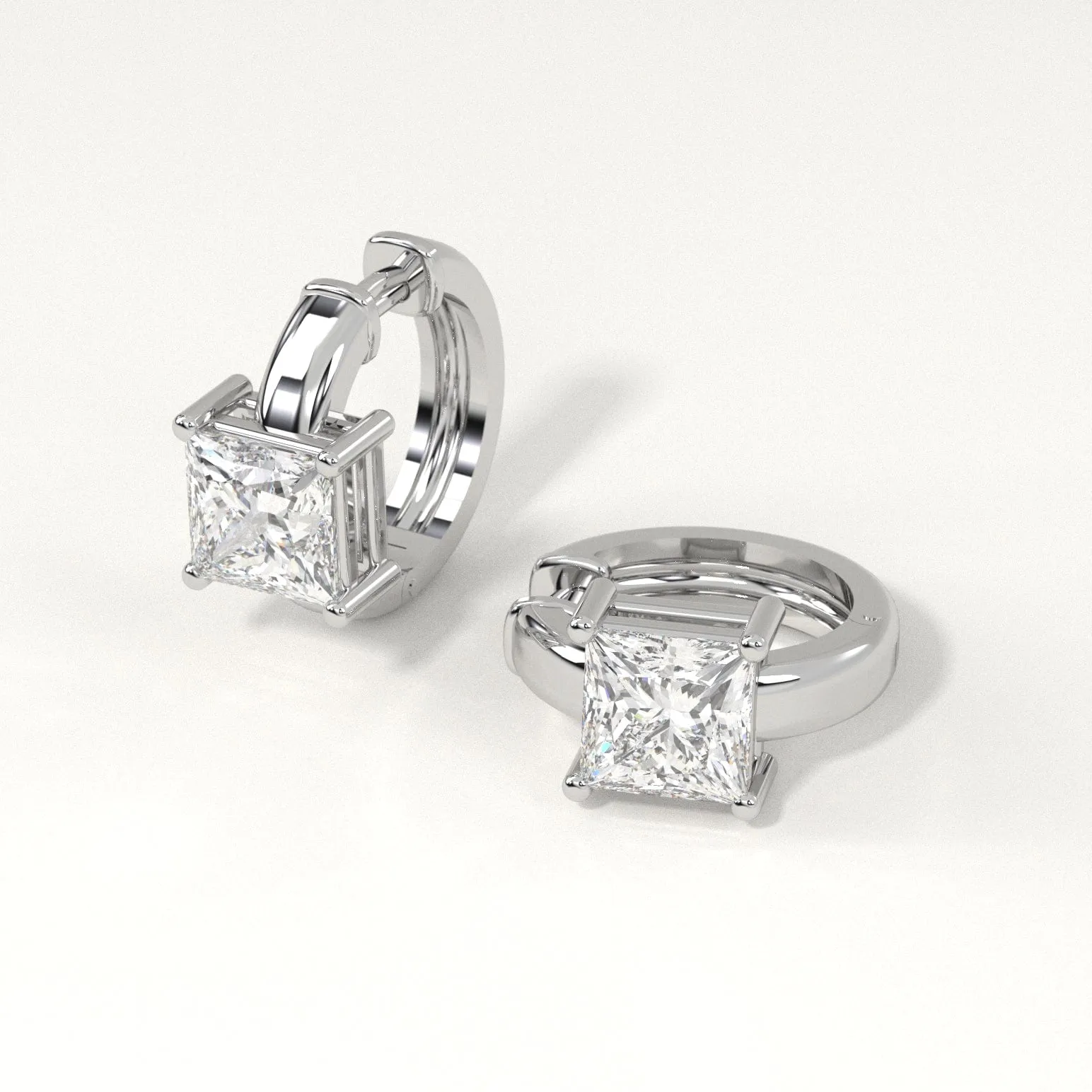 2 carat Princess Diamond Hoop Earrings
