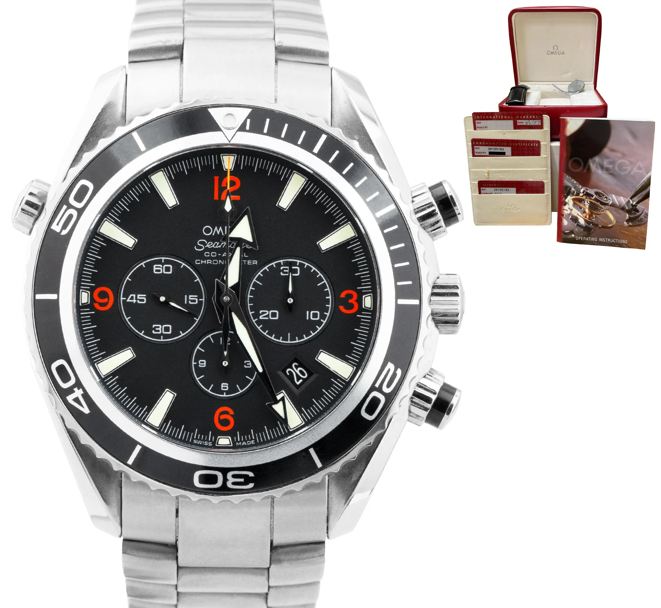 2007 Omega Seamaster Planet Ocean 600M 45.5mm Black Steel 2910.51.82 Watch B P