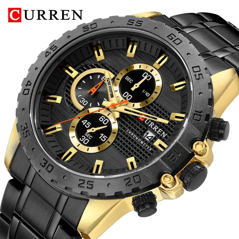 2022 New CURREN Luxury Chronograph Men Watch Stainless Steel Business Watches Waterproof Mens Sports Quartz Wrist Watch Clock