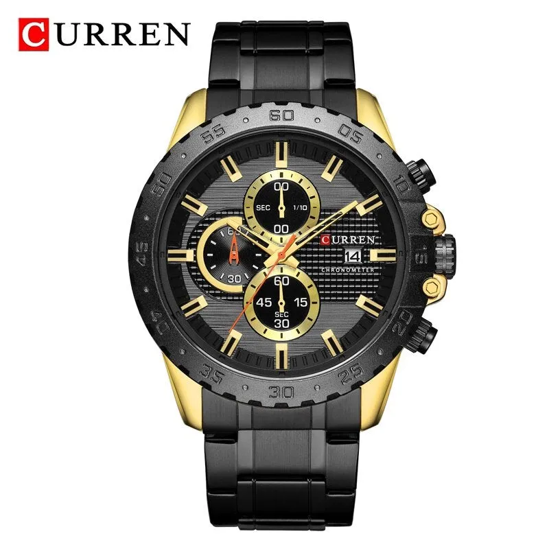 2022 New CURREN Luxury Chronograph Men Watch Stainless Steel Business Watches Waterproof Mens Sports Quartz Wrist Watch Clock