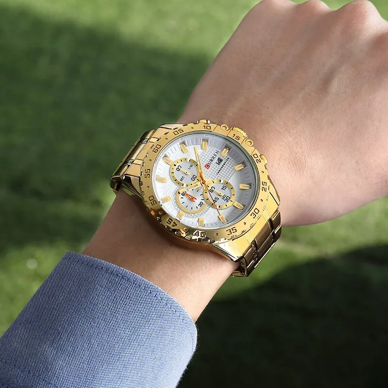 2022 New CURREN Luxury Chronograph Men Watch Stainless Steel Business Watches Waterproof Mens Sports Quartz Wrist Watch Clock