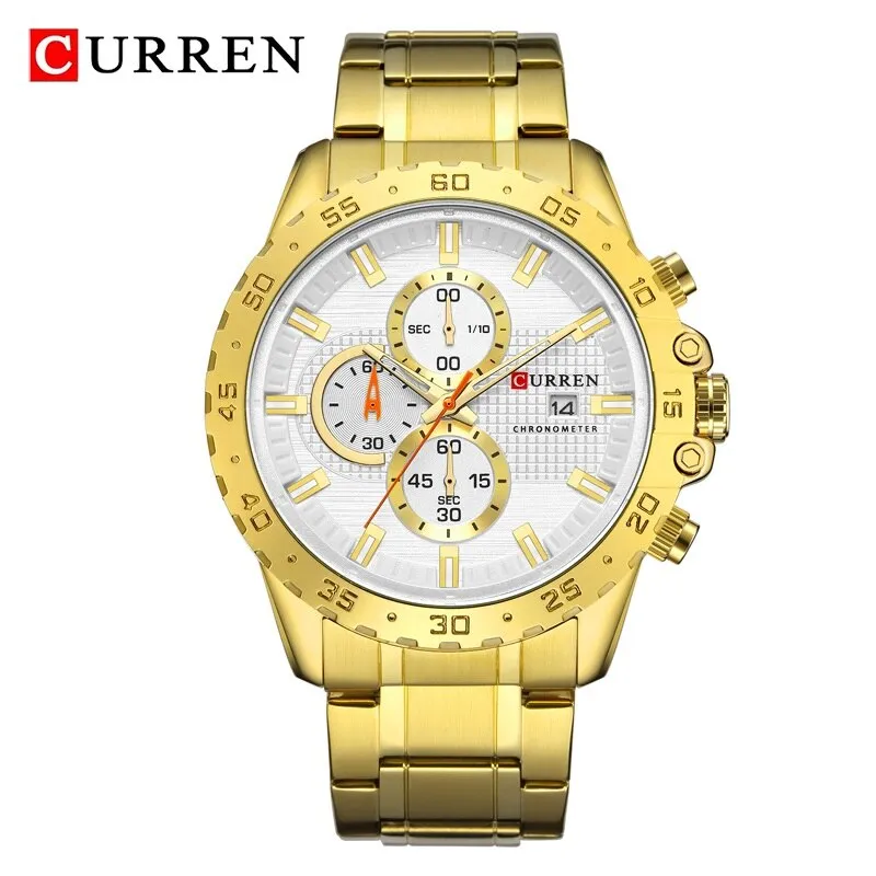 2022 New CURREN Luxury Chronograph Men Watch Stainless Steel Business Watches Waterproof Mens Sports Quartz Wrist Watch Clock