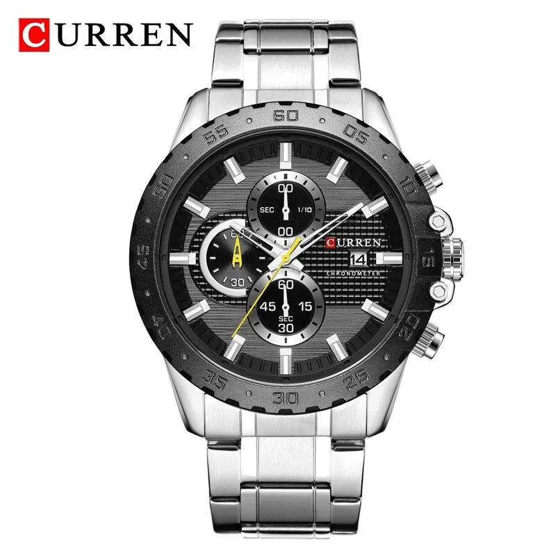 2022 New CURREN Luxury Chronograph Men Watch Stainless Steel Business Watches Waterproof Mens Sports Quartz Wrist Watch Clock